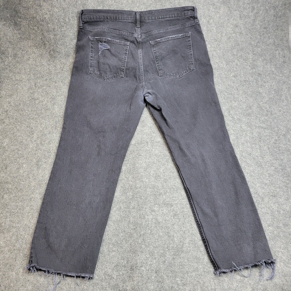 GAP Jeans Womens 33 Black Denim Distressed High Rise Americana Cheeky Straight - Picture 3 of 13